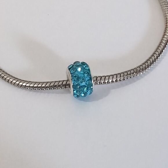 Silver Blue with Blue Rhinestones Charm for Pandora Style Bracelet - Picture 2 of 3